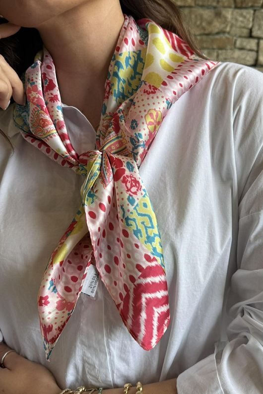 Vintage Patchwork Silky Blend Square Scarf Multi